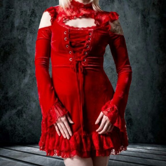 Killstar Dresses & Skirts - KILLSTAR BLOOD VOW LACE DRESS SCARLET Red WOMENS M